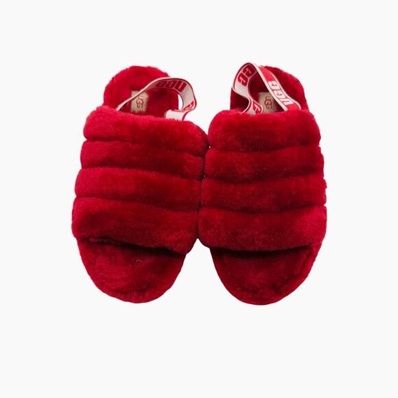 UGG Fluff Yeah Slide Ribbon Red Sheepskin Women’s Size 10 - Picture 4 of 9